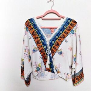 Flying Tomato Boho Floral Print Faux Wrap Blouse Size Medium